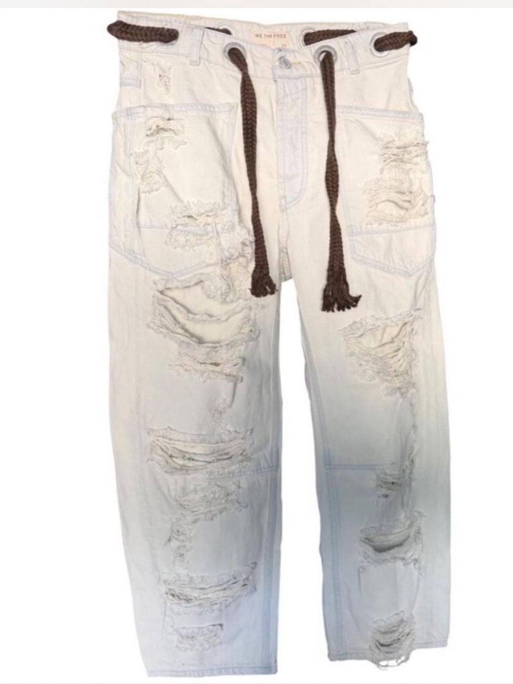 Free People Moxie Barrel Jeans Sea Mist NWOT Distressed Pull On Low Slung 27 - Picture 2 of 4